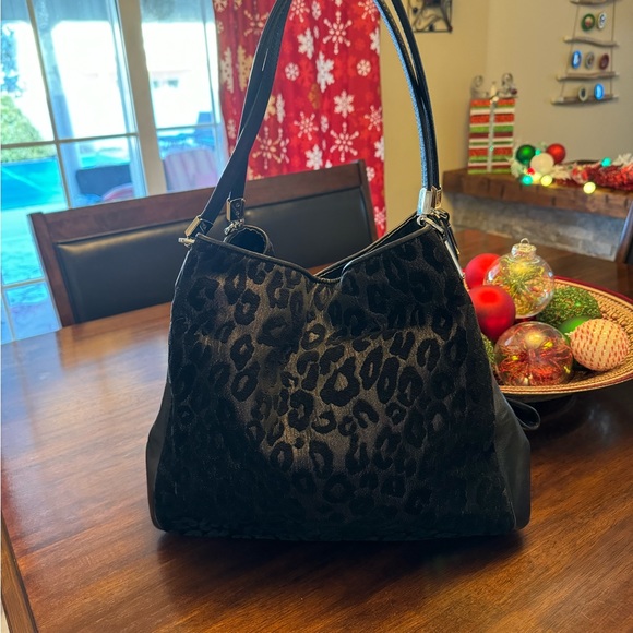 Coach Madison Chenille Ocelot Phoebe  Black Leopard Print Purse - Picture 1 of 9